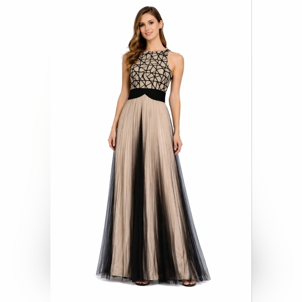 Bradley Mischka Tulle Beaded Dress Gown Black Size 2